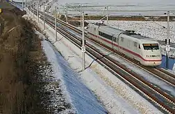 Der ICE&nbsp;S im Dezem­ber 2005 auf einer Messfahrt auf der NBS Ingolstadt–Nürnberg