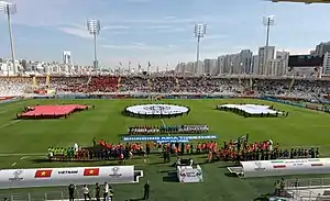 Das Al-Nahyan-Stadion beim Spiel Iran gegen Vietnam bei der Fußball-Asienmeisterschaft 2019
