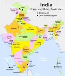 Karte der Bundesstaaten und Unionsterritorien Indiens