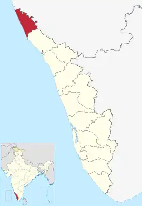 Positionskarte des Distrikts Kasaragod