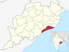 Positionskarte des Distrikts Puri