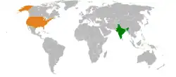 Lage von Indien und Vereinigte Staaten