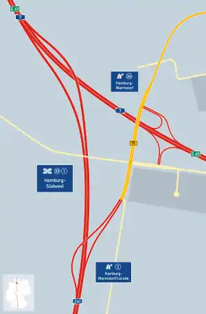 Übersichtskarte Autobahndreieck Hamburg-Südwest