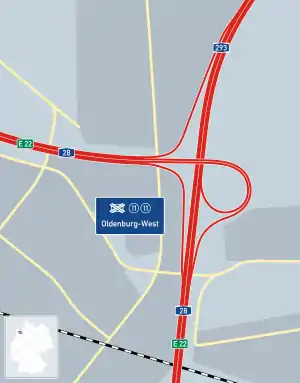 Übersichtskarte Autobahndreieck Oldenburg-West