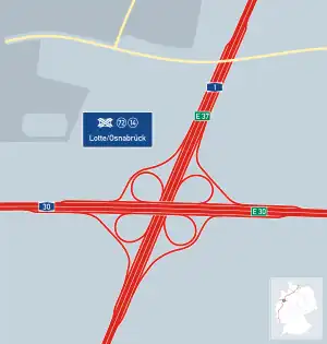 Übersichtskarte Autobahnkreuz Lotte/Osnabrück