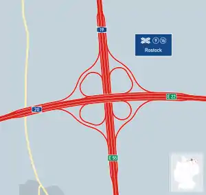 Übersichtskarte Autobahnkreuz Rostock