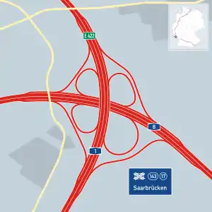 Übersichtskarte Autobahnkreuz Saarbrücken