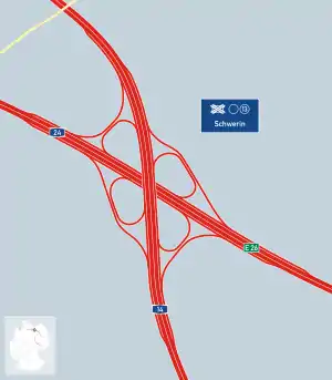 Übersichtskarte Autobahnkreuz Schwerin