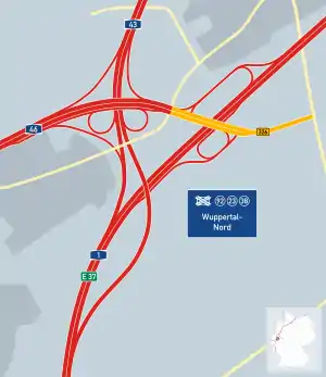 Übersichtskarte Autobahnkreuz Wuppertal-Nord
