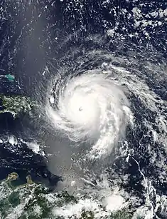 Hurrikan Irma während der Phase der Höchstintensität, 6. September, 17:45&nbsp;Uhr&nbsp;UTC