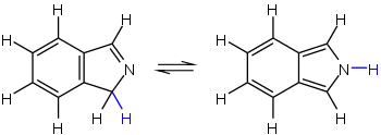 2H-Isoindol (rechts) ist das vorherrschende Tautomer gegenüber 1H-Isoindol (links)