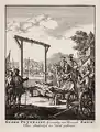 Perssons Hinrichtung auf einem Kupferstich (1698) von Jan Luyken