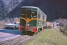 Dieselelektrische Schmalspurlokomotive der Voies ferrées du Dauphiné (VFD) südlich Grenoble, 1964