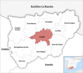 Die Lage der Comarca La Loma in der Provinz Jaén