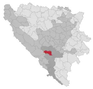 Lage der Gemeinde Jablanica (Bosnien und Herzegowina) in Bosnien und Herzegowina (anklickbare Karte)