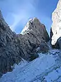 Einstieg in das Eisfeld (Coloir) des Jalovec