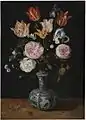 Blumen in einer Wan-Li Vase, ca. 1609–1615, Öl auf Holz, 47 × 35 cm, Prado, Madrid. Dieser Kompositionstyp mit der kleinen chinesischen Vase war sehr erfolgreich, es existieren etwa 10 Varianten oder (nicht immer eigenhändige) Kopien.