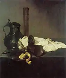 Jan Jansz. den UylStillleben mit Zinnkanne, Flötenglas und Römer, 1637, Öl auf Paneel, 83 × 69&nbsp;cm, Privatbesitz
