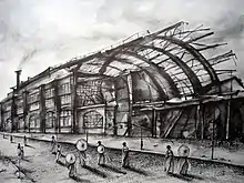 Jinran Kim, Trümmerfrauen (Serie), Berlin Alexanderplatz. Papier, Asche, Tinte, Bleistift. 20 × 30 cm