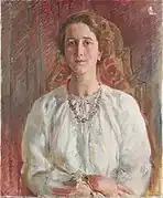 Dame mit Perlenkette und Ohrring, vor 1950