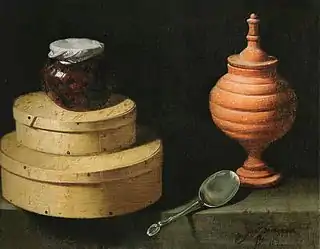 Gemälde „Schachteln und Glas mit Süßigkeiten“ von Juan van der Hamen y León