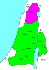 Judäa unter Aristobulos I.; in grün die Situation 104 v. Chr.