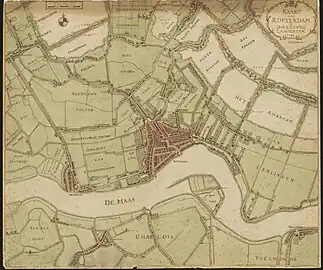 Rotterdam und Umgebung 1784 mit der eingedeichten Flussinsel Feijenoord
