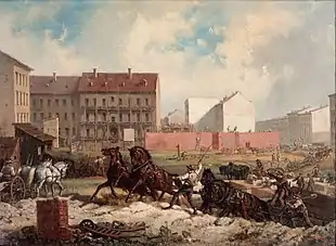 Bau von Mietskasernen in Berlin – Friedrich Kaiser: Tempo der Gründerjahre Gemälde (um 1875)