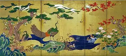 Stellschirm von Kanō Eitoku, links