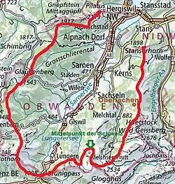 Verlauf des Weges (rot).