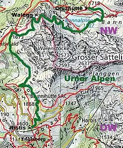 Verlauf des Wanderwegs (grün).