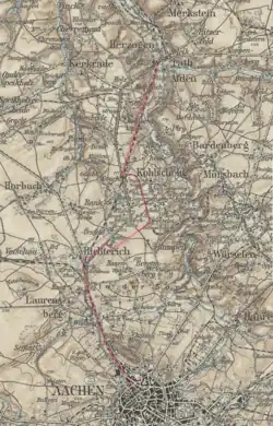 Geplanter Verlauf des RS1, Karte von 1893/1899 mit ehem. Bahntrassen