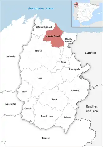 Die Lage der Comarca A Mariña Central in der Provinz Lugo