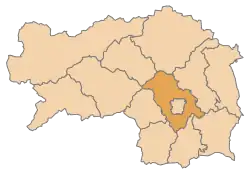 Lage des Bezirks Bezirk Graz-Umgebung im Bundesland Steiermark (anklickbare Karte)