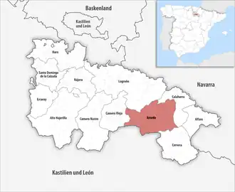 Die Lage der Comarca Arnedo in der autonomen Gemeinschaft La Rioja