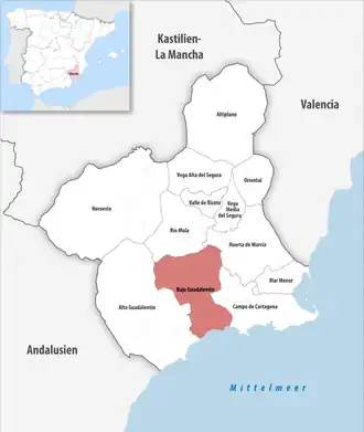Die Lage der Comarca Bajo Guadalentín in der autonomen Gemeinschaft Murcia