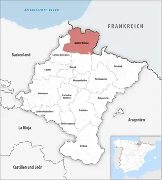 Die Lage der Comarca Baztan-Bidasoa in der autonomen Gemeinschaft Navarra