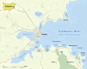 Karte der Seen um die Stadt Burgas