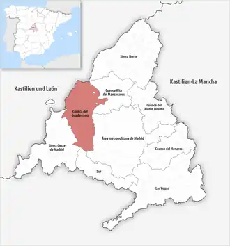 Die Lage der Comarca Cuenca del Guadarrama in der autonomen Gemeinschaft Madrid