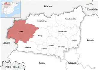 Die Lage der Comarca El Bierzo in der Provinz León
