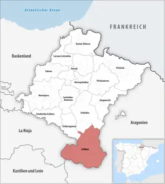 Die Lage der Comarca Erribera in der autonomen Gemeinschaft Navarra
