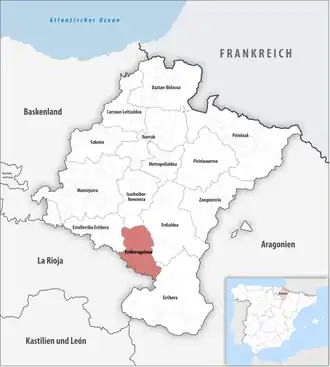 Die Lage der Comarca Erriberagoiena in der autonomen Gemeinschaft Navarra