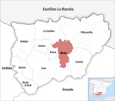 Die Lage des Gerichtsbezirk Úbeda in der Provinz Jaén
