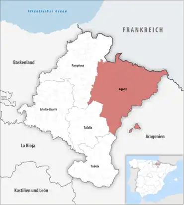 Die Lage des Gerichtsbezirk Agoitz in der autonomen Gemeinschaft Navarra
