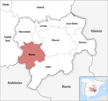 Die Lage des Gerichtsbezirk Alcaraz in der Provinz Albacete