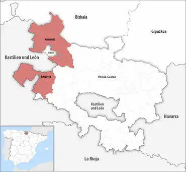 Die Lage des Gerichtsbezirk Amurrio in der Provinz Álava