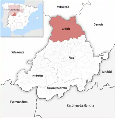 Die Lage des Gerichtsbezirk Arévalo in der Provinz&nbsp;Ávila