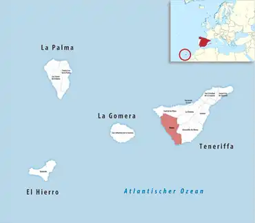 Die Lage des Gerichtsbezirk Arona in der Provinz Santa Cruz de Tenerife