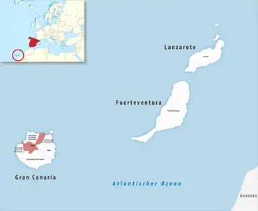 Die Lage des Gerichtsbezirk Arucas in der Provinz Las Palmas
