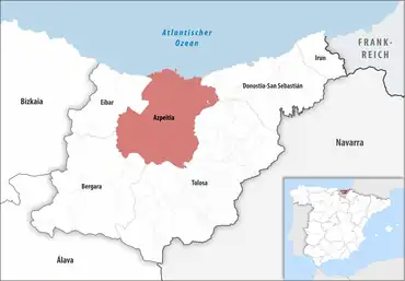 Die Lage des Gerichtsbezirk Azpeitia in der Provinz Gipuzkoa